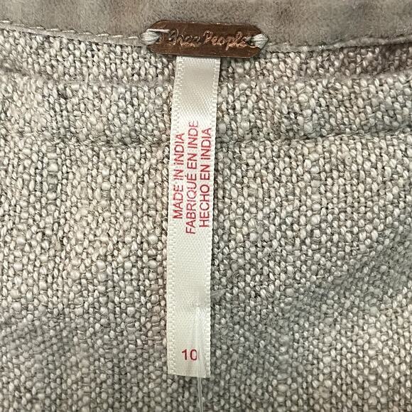 Free People Linen Blend Midi Tweed Skirt Size 10 Side Slouch Pockets - Picture 3 of 13